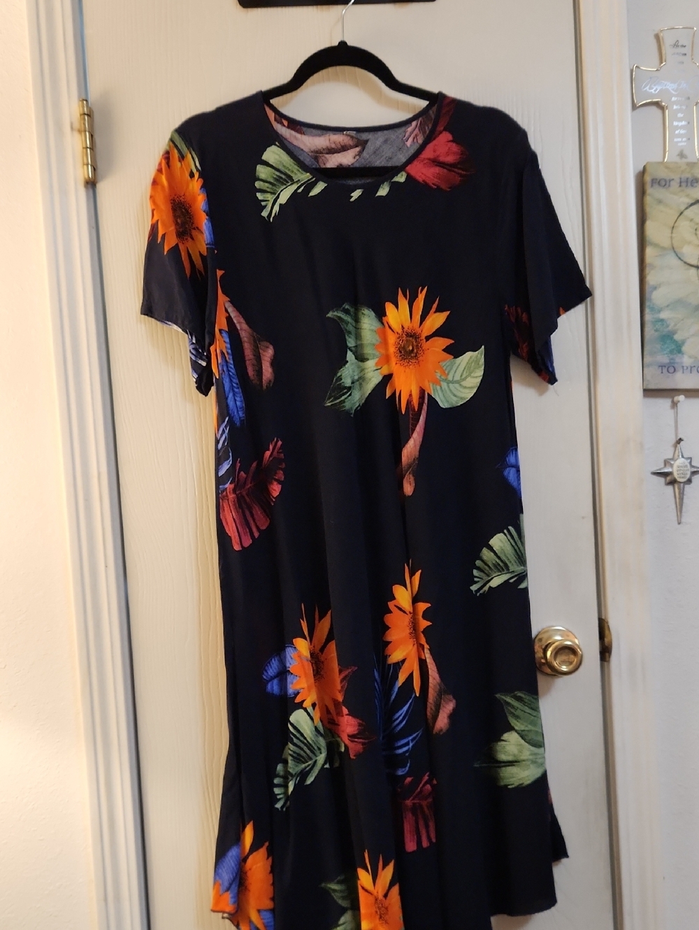 Floral Sunflower Swing Dress - Black/Orange